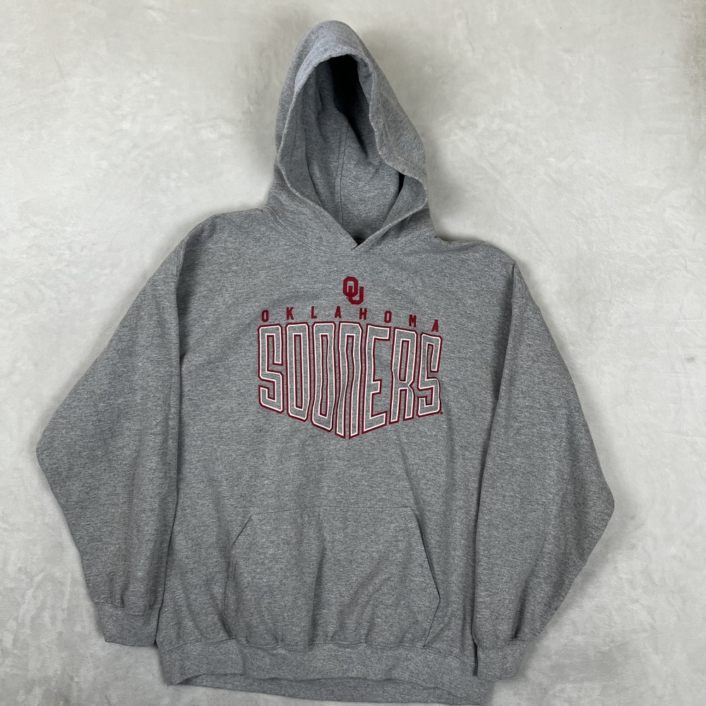 VTG Oklahoma Sooners Hoodie Sweatshirt Mens XL Gray NCAA Football Pullover Y2K